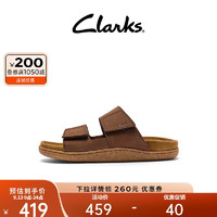 Clarks其乐匹尔顿系列男士夏季两段式纯色牛皮凉鞋休闲沙滩鞋 棕色 261658307 42
