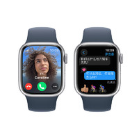 Apple 苹果 Watch Series 9 智能手表 GPS+蜂窝网络款 41mm 银色铝金属表壳 风暴蓝色橡胶表带 M/L