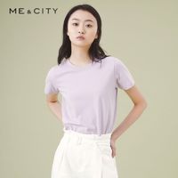 MECITY女装夏季针织圆领基础款休闲短袖T恤优雅t恤紫色知性