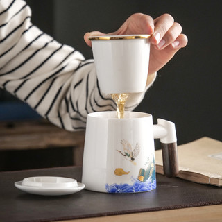 日式中秋陶瓷茶水分离办公杯伴手礼刻字茶杯个人定制盒装