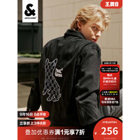 杰克·琼斯（JACK&JONES）秋季男装法斗狗上衣翻领棋盘格刺绣牛仔夹克外套男223357028 黑色牛仔 180/100A/L