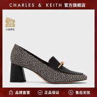 CHARLES & KEITH CHARLES＆KEITH女士金属装饰方头高跟乐福鞋CK1-60900156