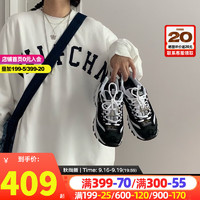 斯凯奇（SKECHERS）女鞋 23秋季时尚厚底增高舒适轻便休闲鞋老爹鞋 十周年熊猫鞋/黑白/钻石印花款 35