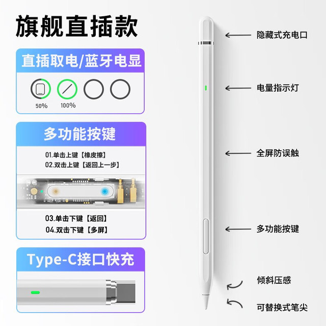 LIVE YOUR IDEAS 吉玛仕 ipad电容笔适用于苹果笔apple pencil第二代ipad笔触控笔一代手写笔 10代磁吸充电款