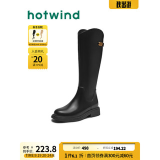 hotwind 热风 2023年冬季新款女士时尚休闲靴后拉链粗跟不过膝骑士长靴女