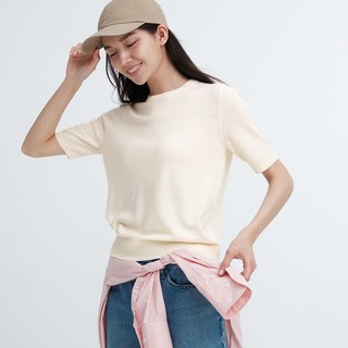 抖音超值购：UNIQLO 优衣库 女装 精纺美利奴羊毛圆领针织衫(五分袖打底新品) 461035