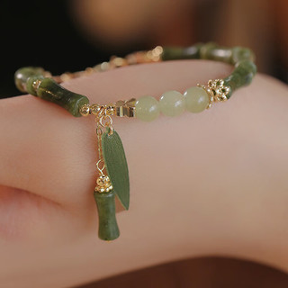 新中式复古绿色竹节手链女小众设计时尚百搭串珠竹节手环