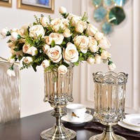 黛菲 轻奢玻璃花瓶摆件客厅插花高级感复古餐桌花摆花美式欧式花艺花器