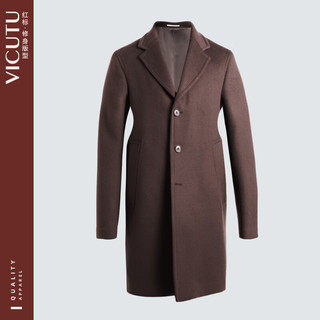 威可多（VICUTU）男士大衣舒适绵羊毛男女同款中长款防风保暖毛呢大衣VRS22341686 棕红色 175/92A