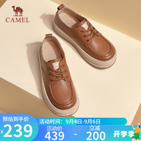 骆驼（CAMEL）板鞋女复古英伦风圆头系带厚底休闲鞋 L23A223030 棕色 37 