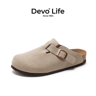 PLUS会员：Devo 的沃 LifeDevo软木鞋包头半拖鞋男鞋穆勒鞋法式 3624 灰色反绒皮 38