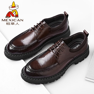 稻草人（MEXICAN）商务休闲鞋男士牛皮鞋男正装鞋德比鞋 111D81160 棕色 42 