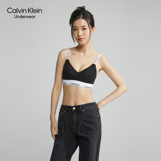 Calvin Klein内衣女士舒适无钢圈循环提花美背文胸内裤套装 太空黑 文胸S+内裤XS