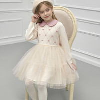 戴维贝拉（DAVE＆BELLA）女童连衣裙中大童网纱裙洋气儿童公主裙女孩衣服秋装大童裙子 霜白 150cm（身高140-150cm）