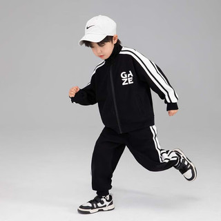 左西男童套装韩版运动校园潮酷帅气两件套 黑色 160 