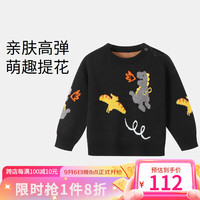 安奈儿童装男大童圆领针织衫冬萌趣提花亲肤透气高弹休闲毛衣 新黑色 100cm