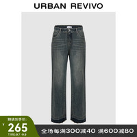 URBAN REVIVO UR女装休闲复古时髦设计感毛边直筒牛仔裤UWL830009 天蓝 26