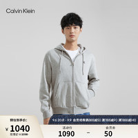 Calvin Klein Jeans23早秋男士简约刺绣抓绒拉链开襟连帽卫衣40QM434 CVP-椰青灰 S