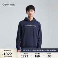 Calvin Klein  Jeans23早秋男士简约字母印花宽松抓绒连帽卫衣J319915 CHW-深海蓝 XXL