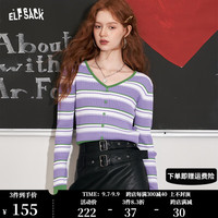 妖精的口袋v领条纹针织衫女多巴胺罩衫 紫白条纹色 S