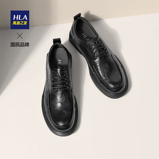 海澜之家HLA皮鞋男士羊皮时尚商务皮鞋舒适德比鞋HAAPXM3AC10154 黑色44