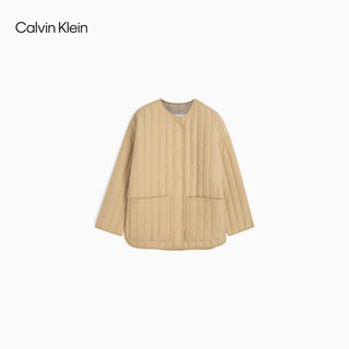 卡尔文·克莱恩 Calvin Klein Jeans23早秋女士时尚绗缝暗襟轻暖薄夹棉外套40WJ501 PF2-浅卡其色 S
