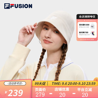 FILA FUSION斐乐潮牌圆帽女帽时尚休闲透气织渔夫帽 米白-IV S