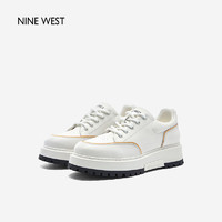 NINE WEST 玖熙 线条拼色小白鞋女厚底舒适休闲鞋 NM303042CK 白浅杏38