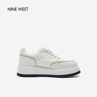 NINE WEST 玖熙 线条拼色小白鞋女厚底舒适休闲鞋 NM303042CK 白浅杏38