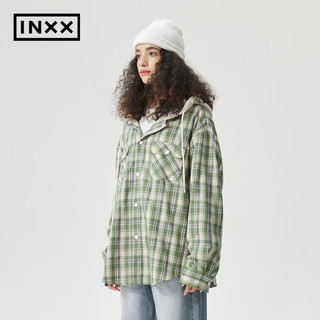 英克斯（inxx）Standby 时尚潮流格纹拼接夹克开衫外套XMD3140934 绿格子 S