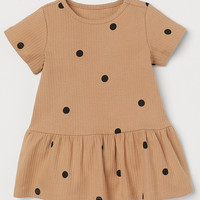 HM夏季童装女婴幼童连衣裙碎褶蓬松短袖洋气波点印花A字裙0983388