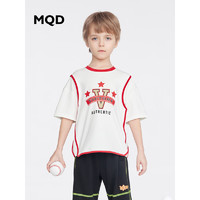 MQD童装男童夏装2023儿童T恤吸湿速干假两件短袖 本白 130