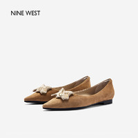 NINE WEST/玖熙金属饰扣尖头浅口羊反绒法式单鞋女 NH302017SK 杏色39