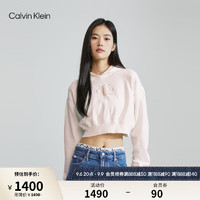 Calvin Klein  Jeans23早秋女士时尚层叠刺绣纯棉短款连帽卫衣J222491 YBI-牛乳白 XS