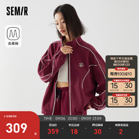 Semir森柔棉商场同款永久联名系列森马外套女oversize夹克 酒红60950 160/84A/M