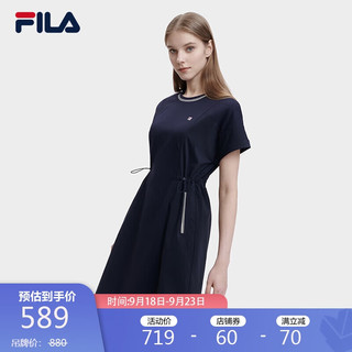 FILA 斐乐 官方女子连衣裙2023夏时尚休闲宽松圆领短袖针织裙