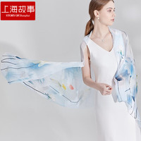 上海故事（STORY & Shanghai）真丝丝巾女春秋围巾桑蚕丝披肩丝巾雪纺丝 蓝黛烟雨
