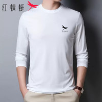红蜻蜓（RED DRAGONFLY）长袖T恤男圆领纯棉印花百搭舒适男上衣打底衫 白色（一件） 2XL 