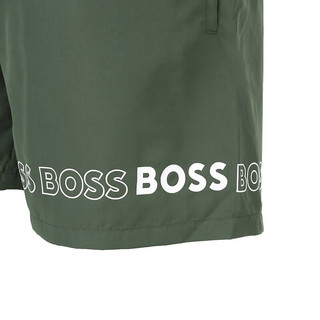 雨果博斯（HUGO BOSS）男士Black系列沙滩裤游泳短裤男装 50469300 300 军绿色LOGO胶印 L