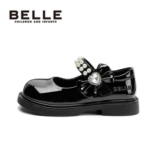 BeLLE 百丽 童鞋23年秋季女童皮鞋儿童软底鞋时尚珍珠单鞋 黑色