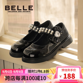 BeLLE 百丽 童鞋23年秋季女童皮鞋儿童软底鞋时尚珍珠单鞋 黑色