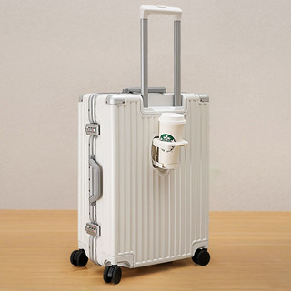 EAZZ升级行李箱铝框多功能架杯拉杆箱男女旅行箱拉链登机密码箱子皮箱 贝壳白 26英寸 适合出国旅行