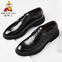 稻草人（MEXICAN）商务休闲鞋男士牛皮鞋男正装鞋德比鞋 111D76201 黑色 38 