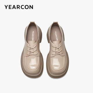 YEARCON 意尔康 女鞋时尚亮面深口鞋系带厚底小个子女单鞋 29575W 杏色 37