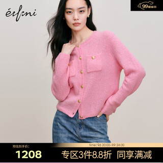 伊芙丽（eifini）伊芙丽圈圈羊绒温柔女主气质小香风羊绒衫女装上衣开衫 玫红 155/80CM/S