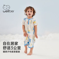 威尔贝鲁（WELLBER）婴儿睡袍夏季薄款空调服睡衣男女宝宝新生儿防踢连体睡裙夏天 天鹅花园 100