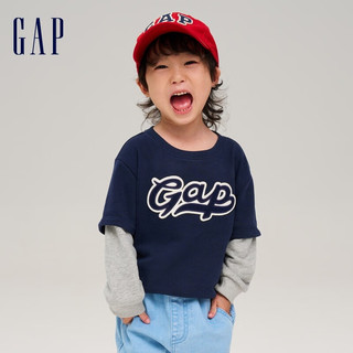 Gap男幼童秋季2023LOGO法式圈织软卫衣儿童装785461休闲上衣 深蓝色 90cm(2岁)