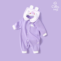 瑄妮薇2023婴儿连体衣春秋款新生儿哈衣女宝宝衣服男婴长袖爬服童装 紫色小兔(对开) 59cm