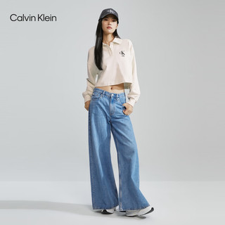 卡尔文·克莱恩 Calvin Klein Jeans23早秋女士校园风植绒字母半襟POLO领纯棉卫衣J222301 YBI-牛乳白 XS