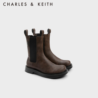 CHARLES&KEITH切尔西靴英伦风中筒烟筒靴女CK1-90920123 Dark Brown深棕色 35